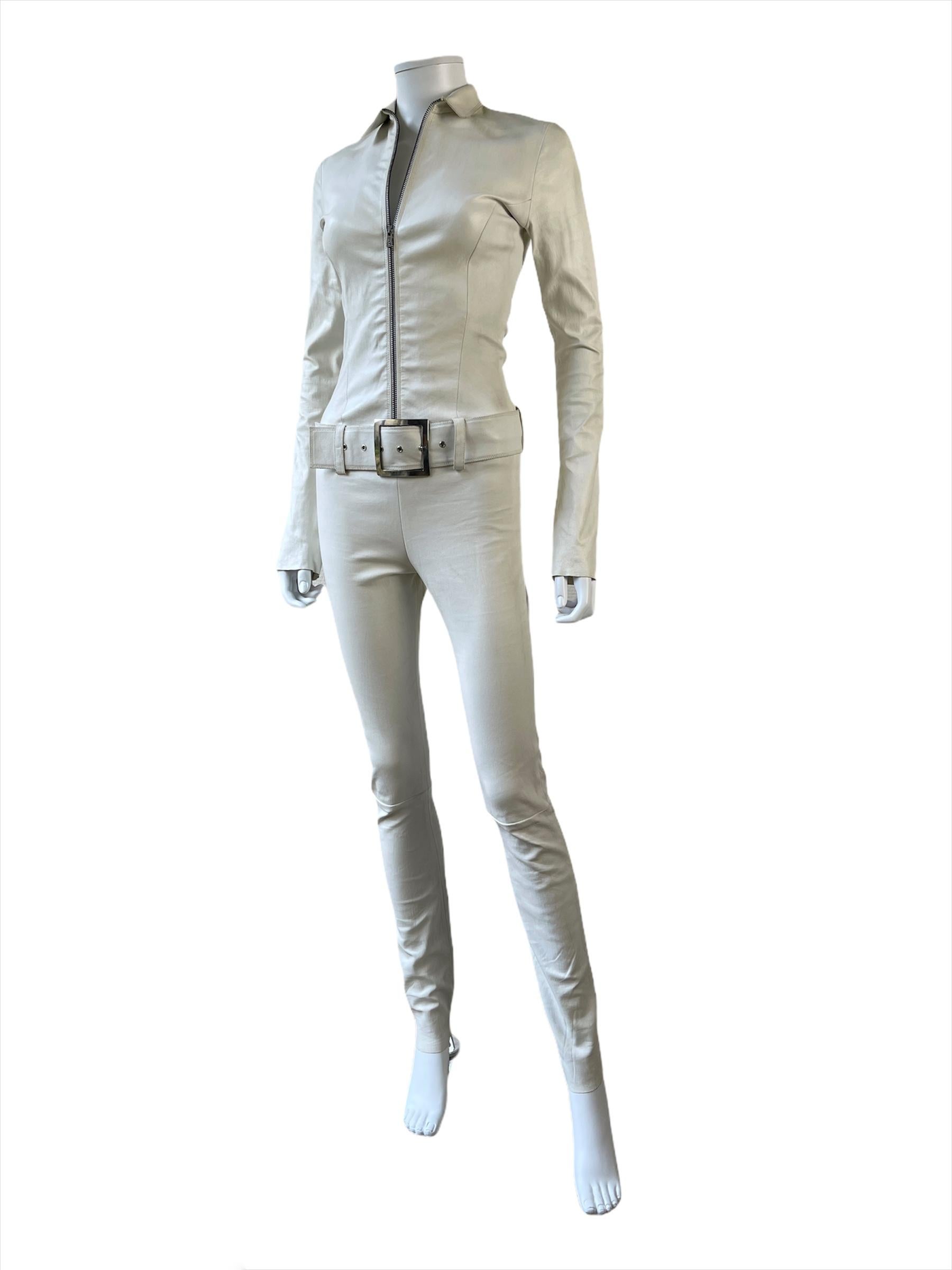 white leather catsuit