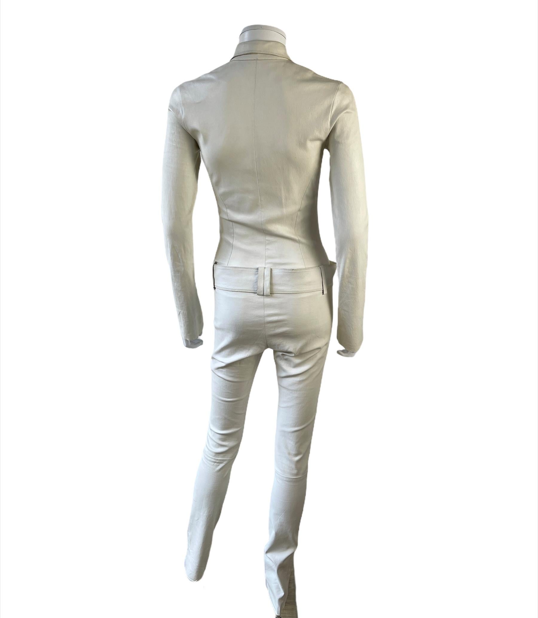 White Leather Jitrois Catsuit Kill Big Belt Buckle 1