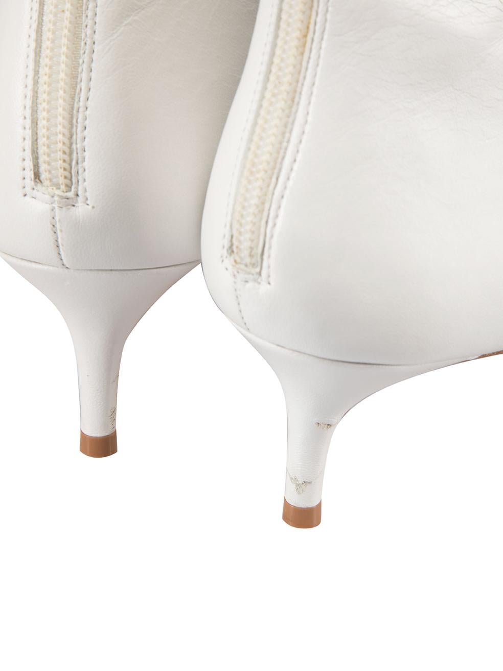Alexandre Birman White Leather Kitten Heel Ankle Boots Size IT 38 2