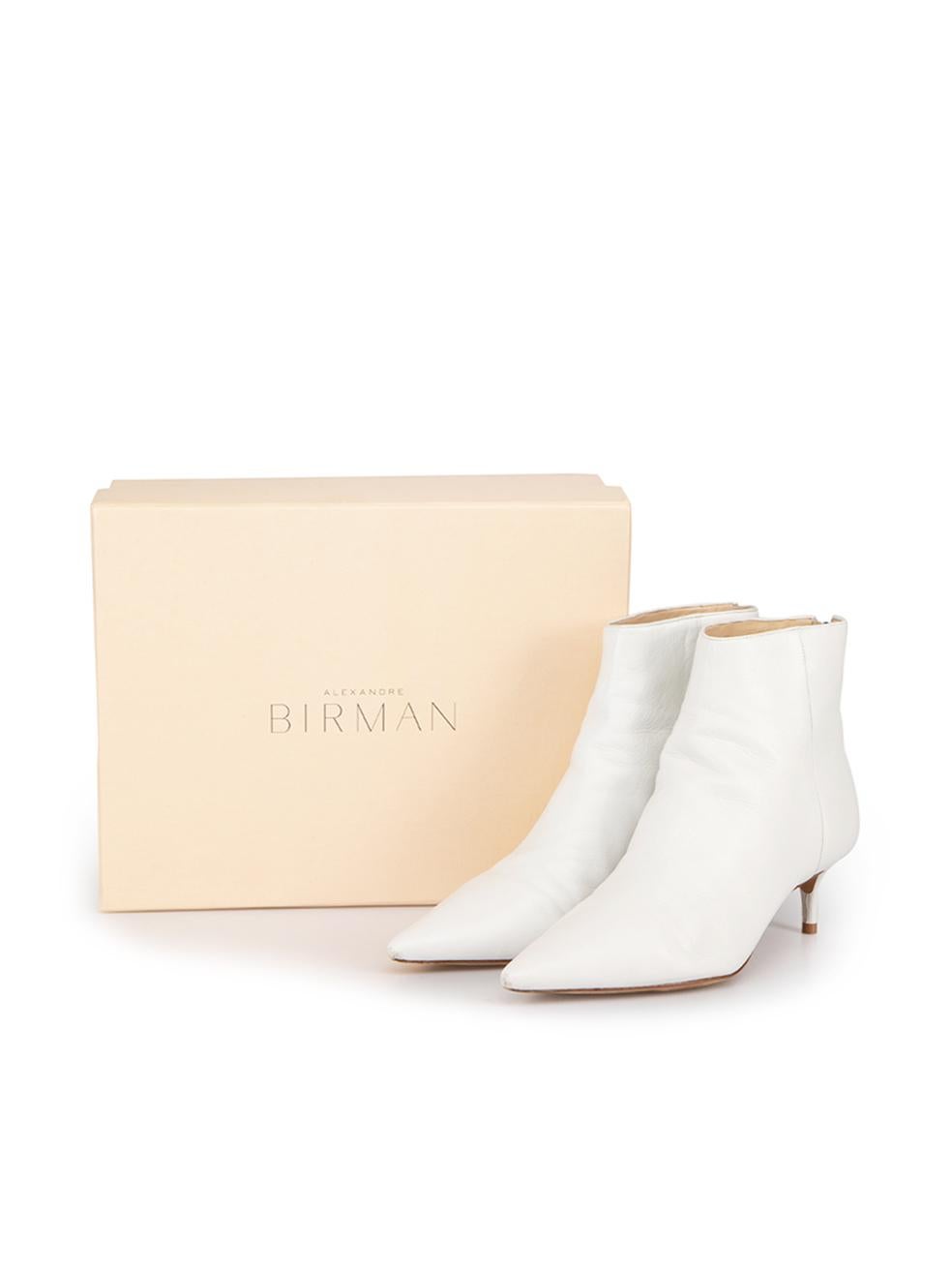 Alexandre Birman White Leather Kitten Heel Ankle Boots Size IT 38 3