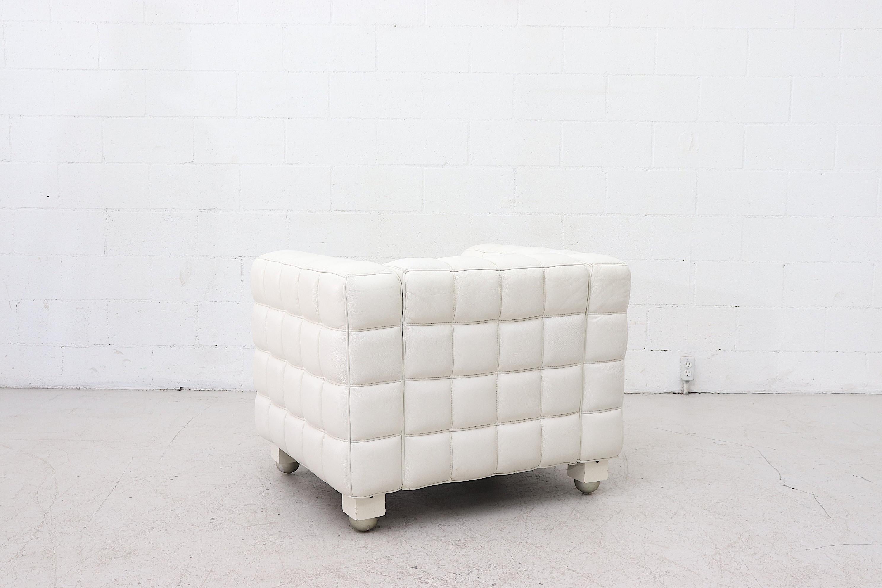 White Leather Kubus Style Lounge Chairs with Ottoman 3