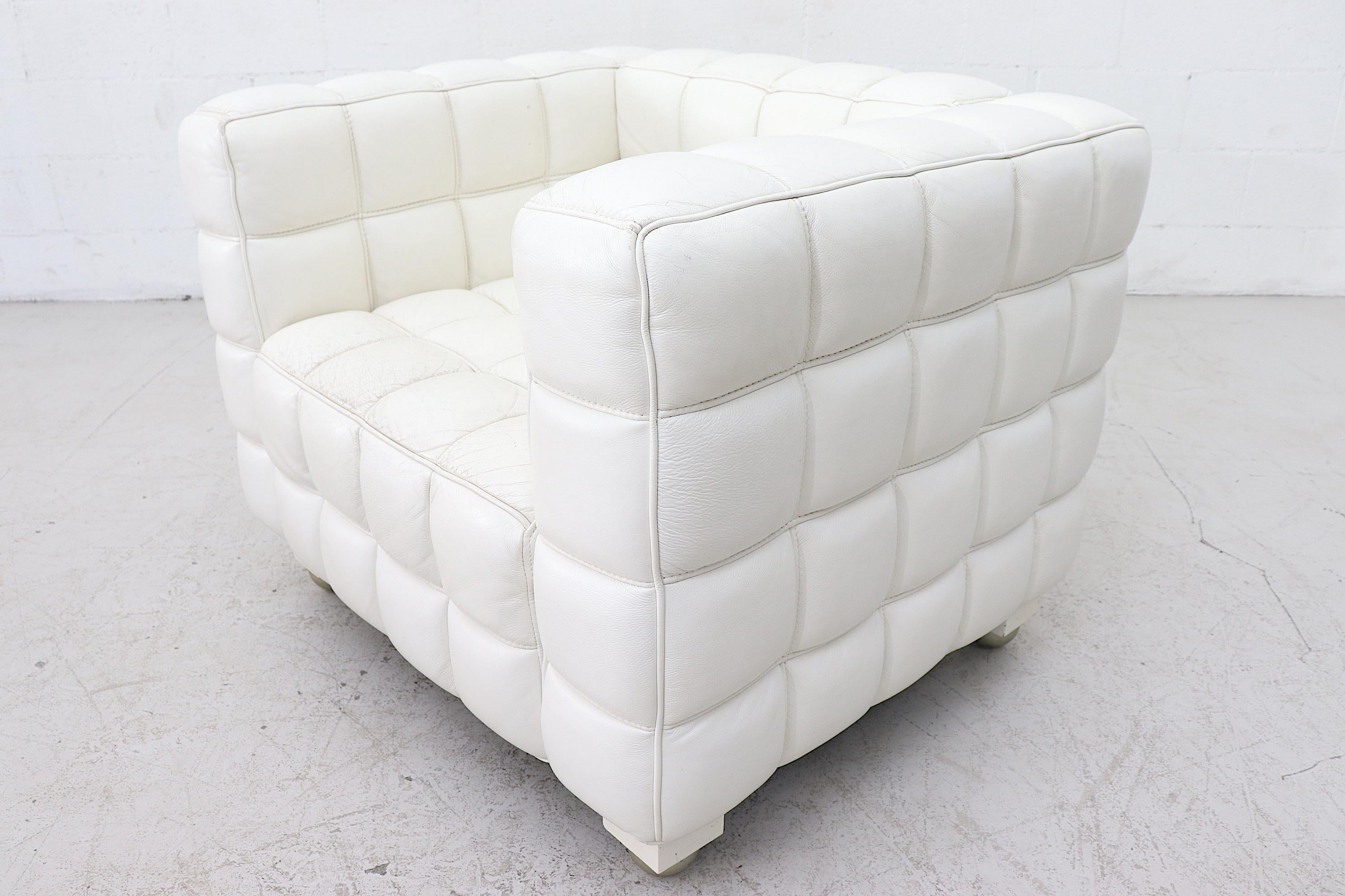 White Leather Kubus Style Lounge Chairs with Ottoman 6