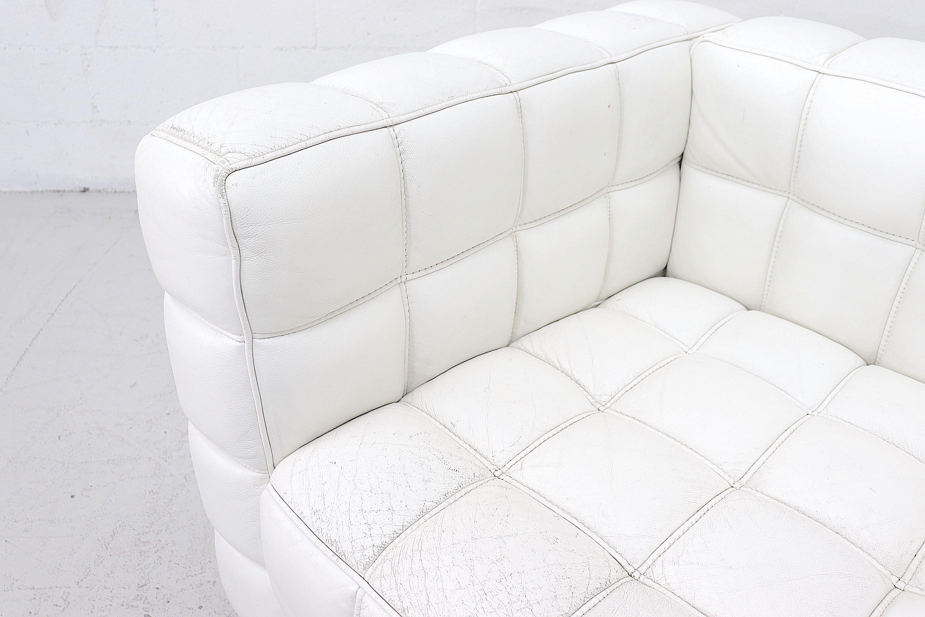 White Leather Kubus Style Lounge Chairs with Ottoman 7