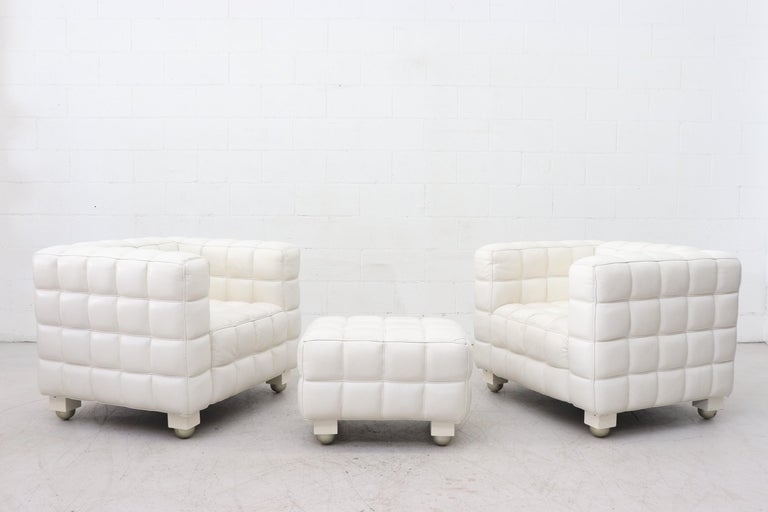 White Leather Kubus Style Lounge Chairs with Ottoman at 1stDibs