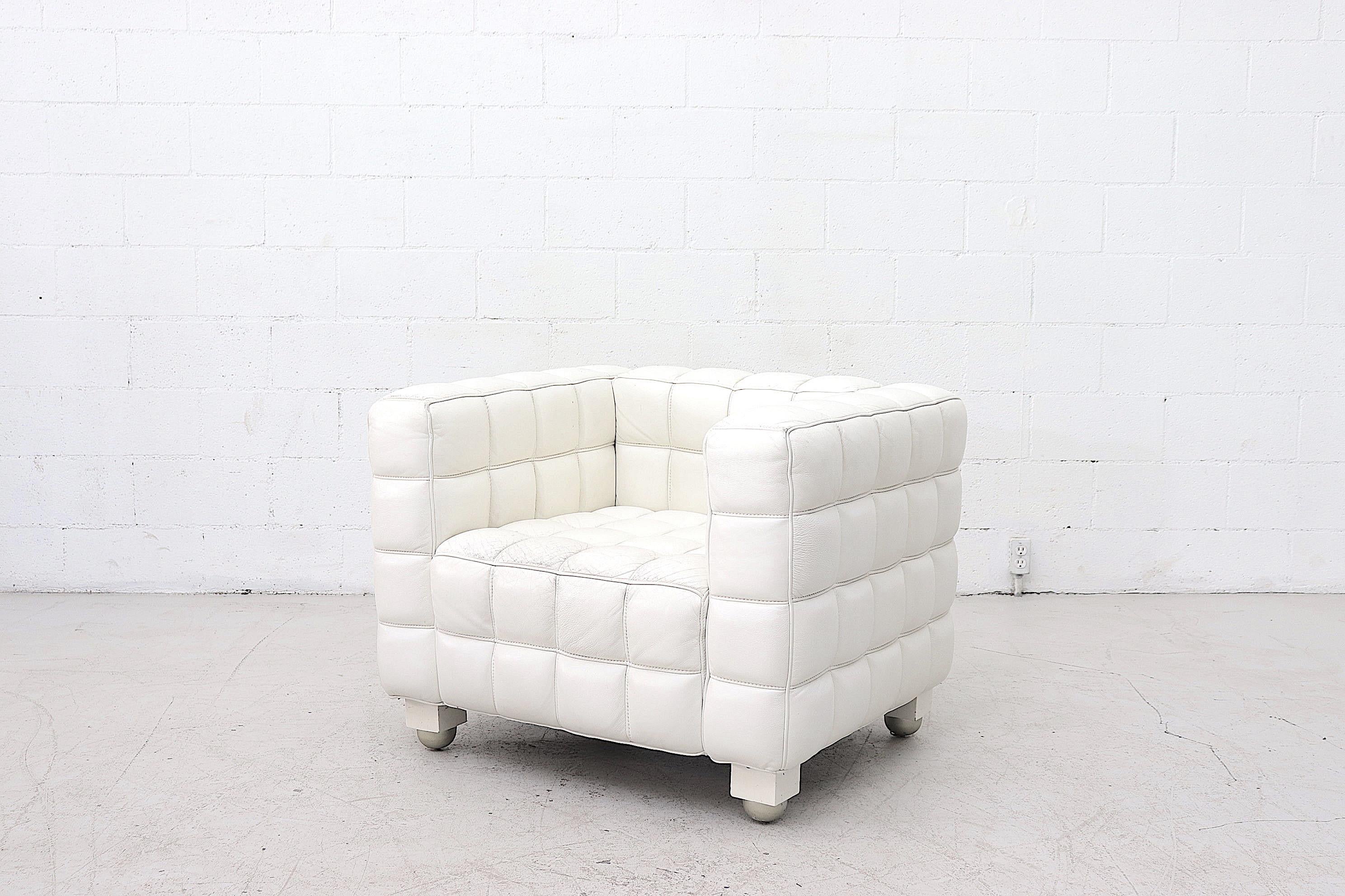 White Leather Kubus Style Lounge Chairs with Ottoman 1