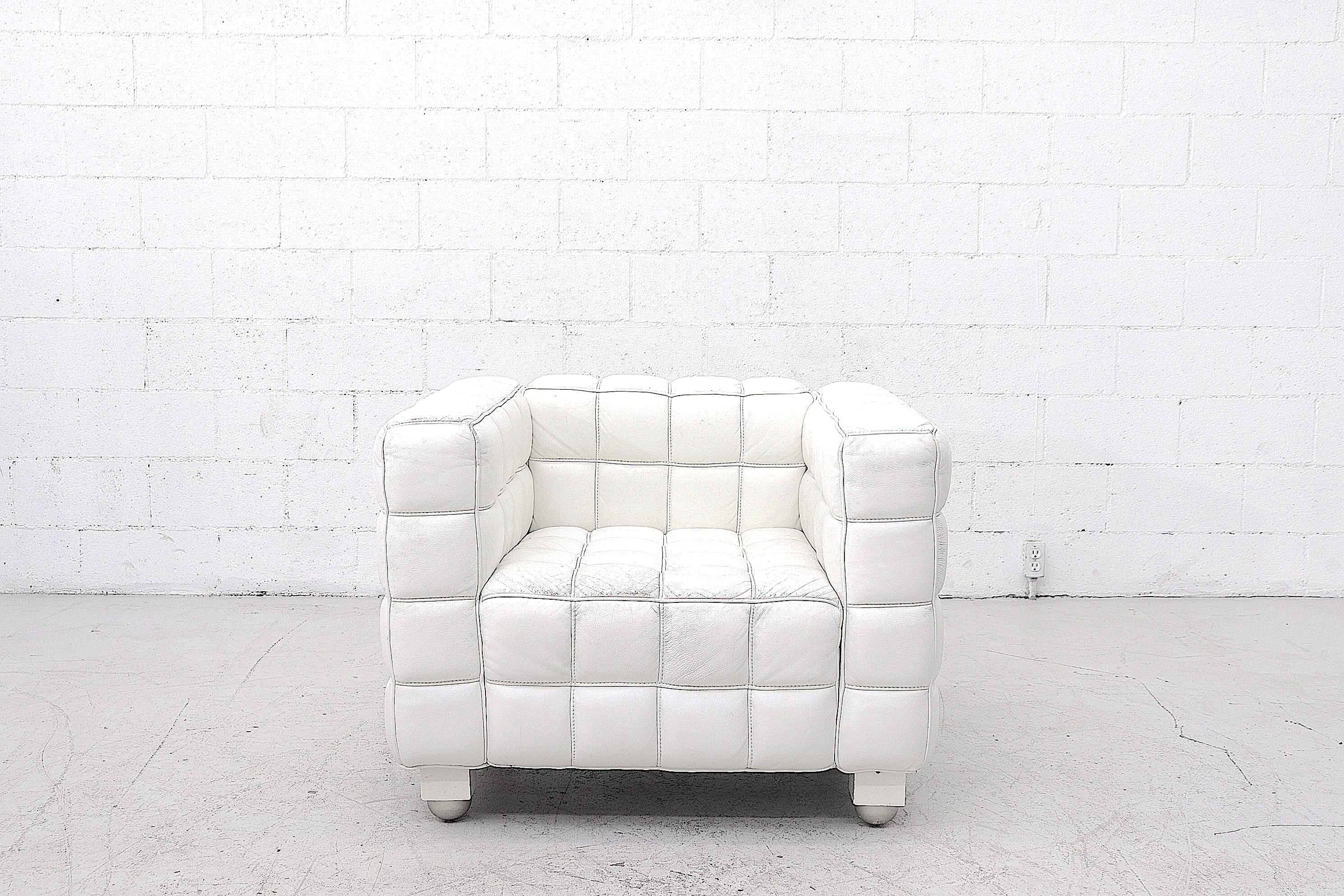White Leather Kubus Style Lounge Chairs with Ottoman 1