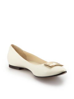 White Leather Logo Almond Toe Ballet Flats Size IT 40