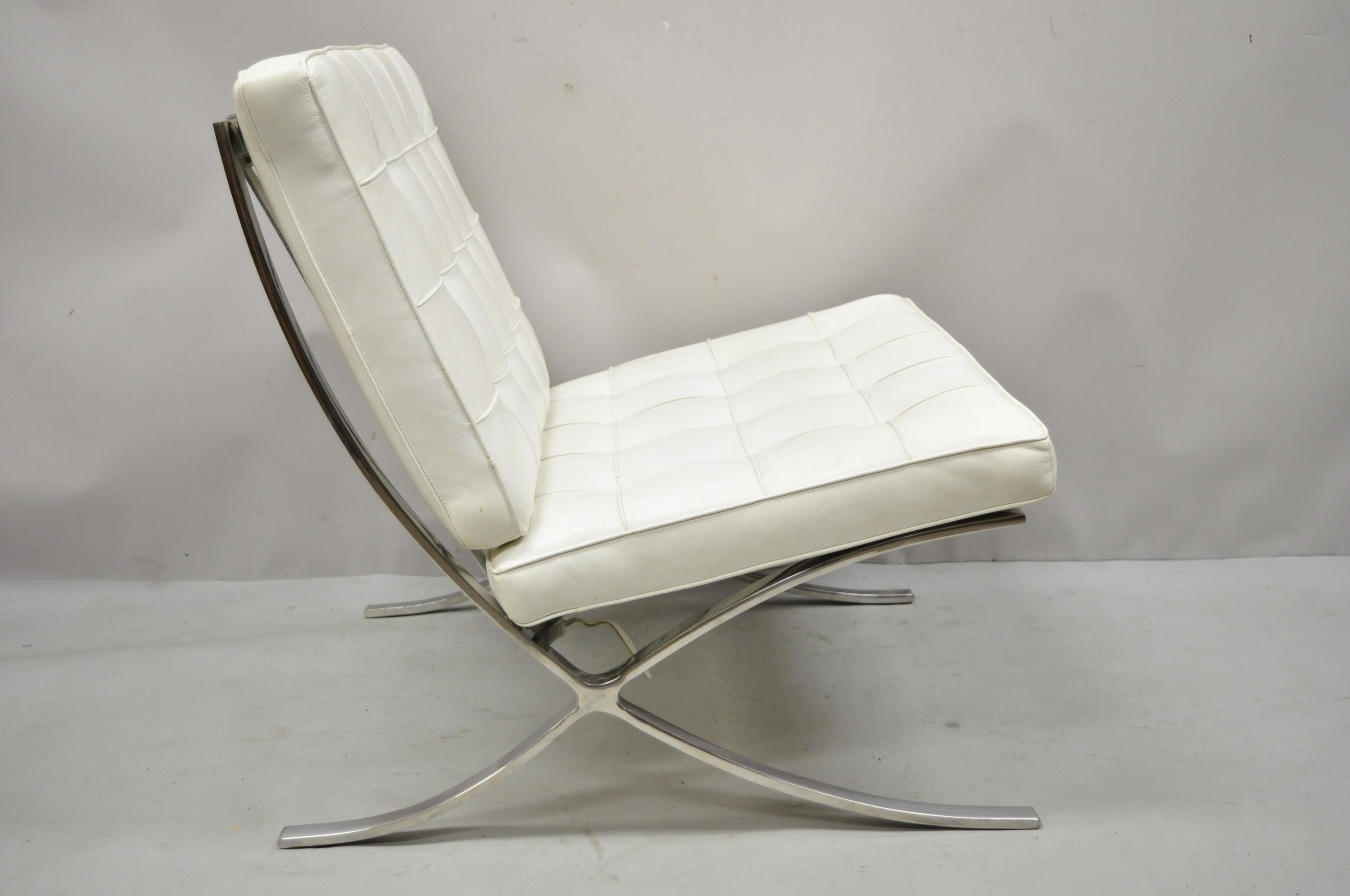 White Leather Ludwig Mies van der Rohe Barcelona Style Chrome Steel Lounge Chair 7