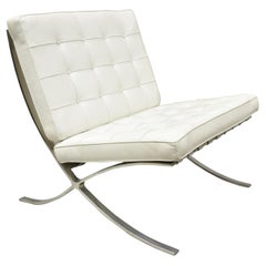 White Leather Ludwig Mies van der Rohe Barcelona Style Chrome Steel Lounge Chair