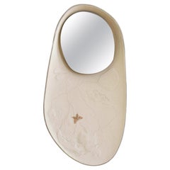 White Leather Mirror with Gold, Silver and Copper Embroidery, France