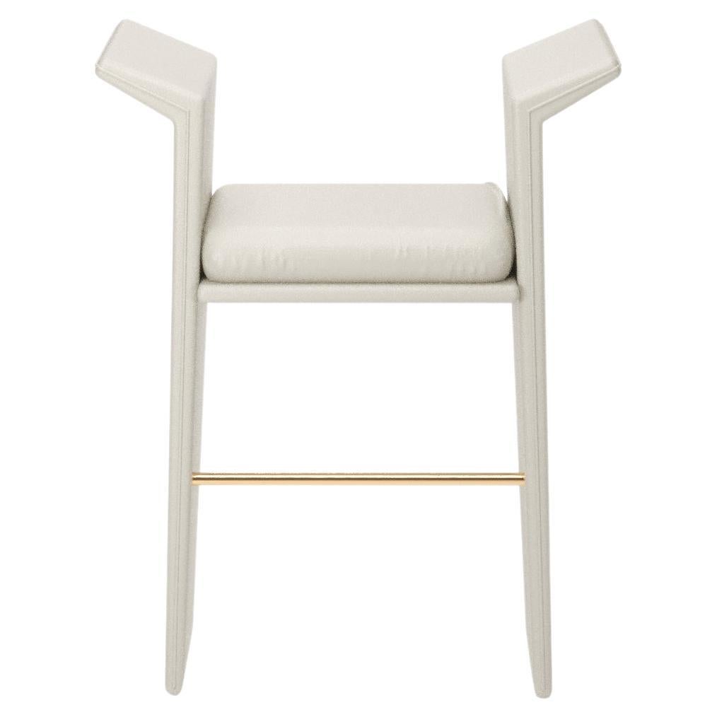 White Leather Modern Panama Bar Stool For Sale