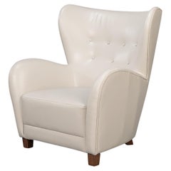 Chaise Wing moderne en cuir blanc