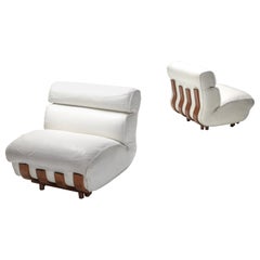 White Leather Pair of Club Chairs by Luciano Frigerio