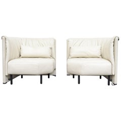 White Leather Piero de Martini for Cassina "Sampan" Chairs