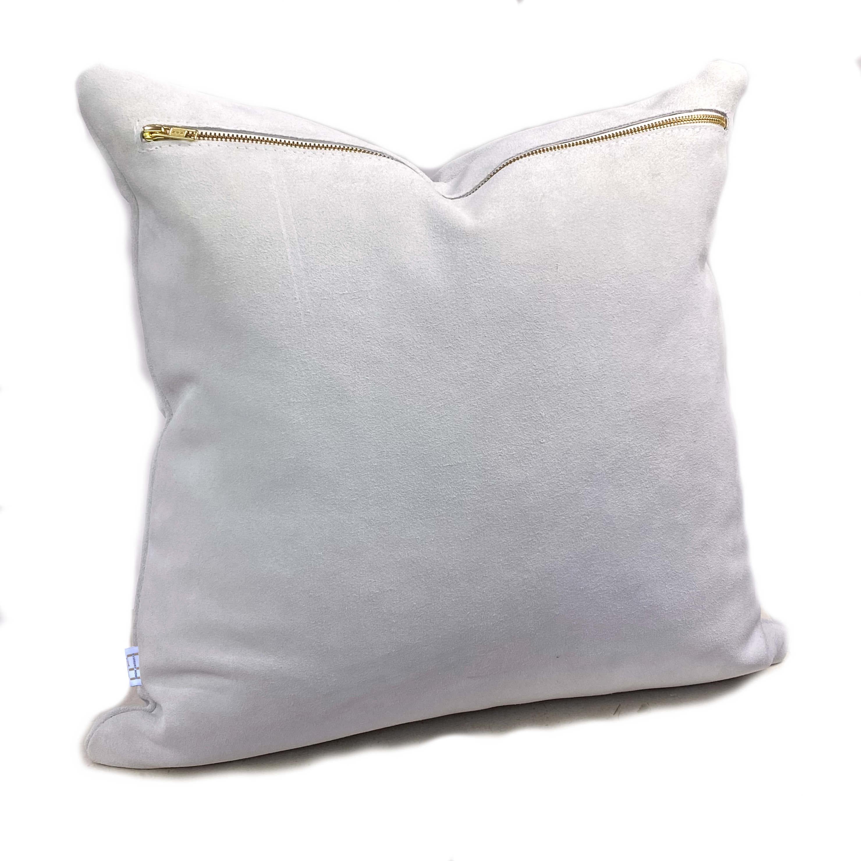 Tribal White Leather Pillow - Suede  For Sale