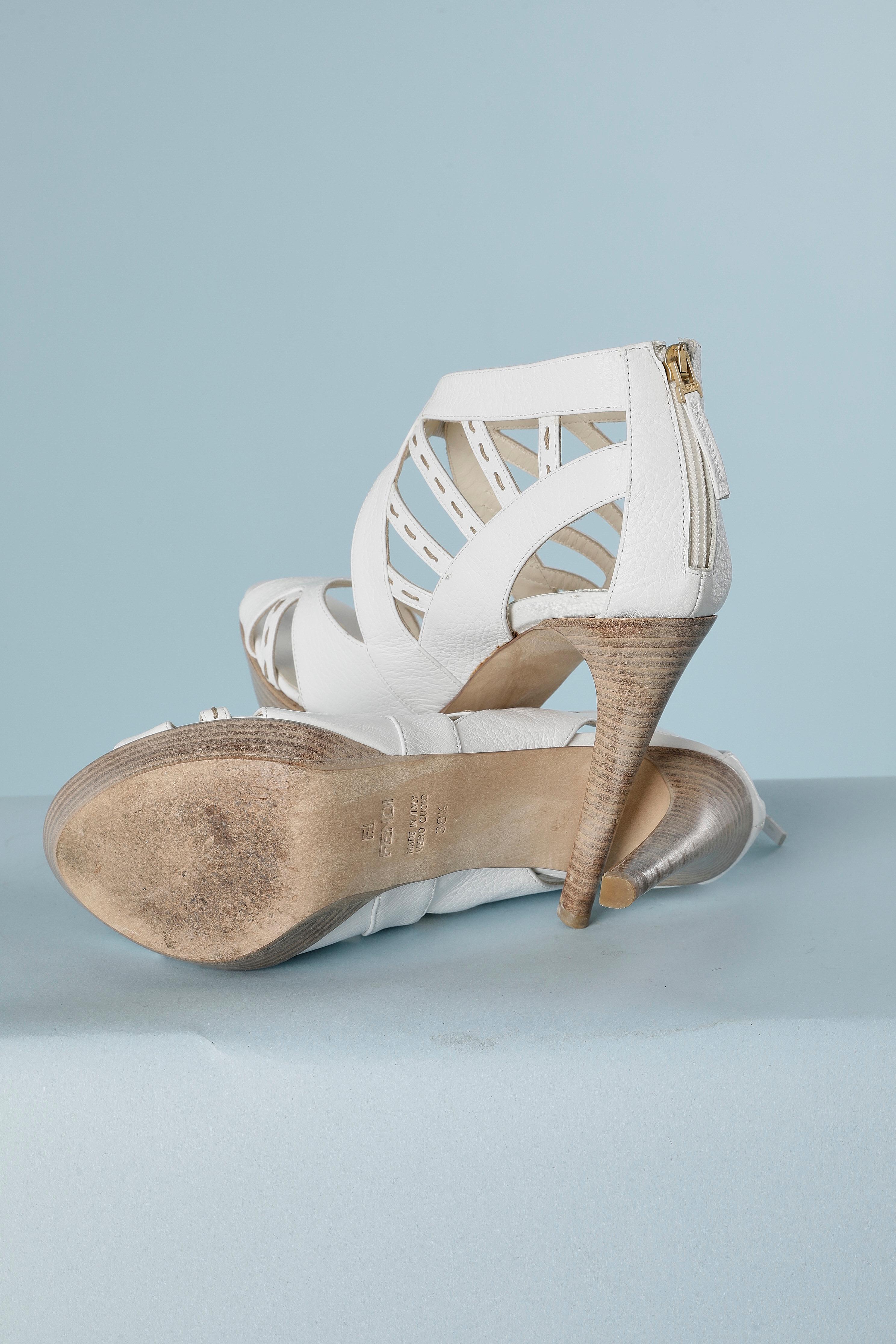 White leather platform sandal with top-stitched thread Fendi  For Sale 1