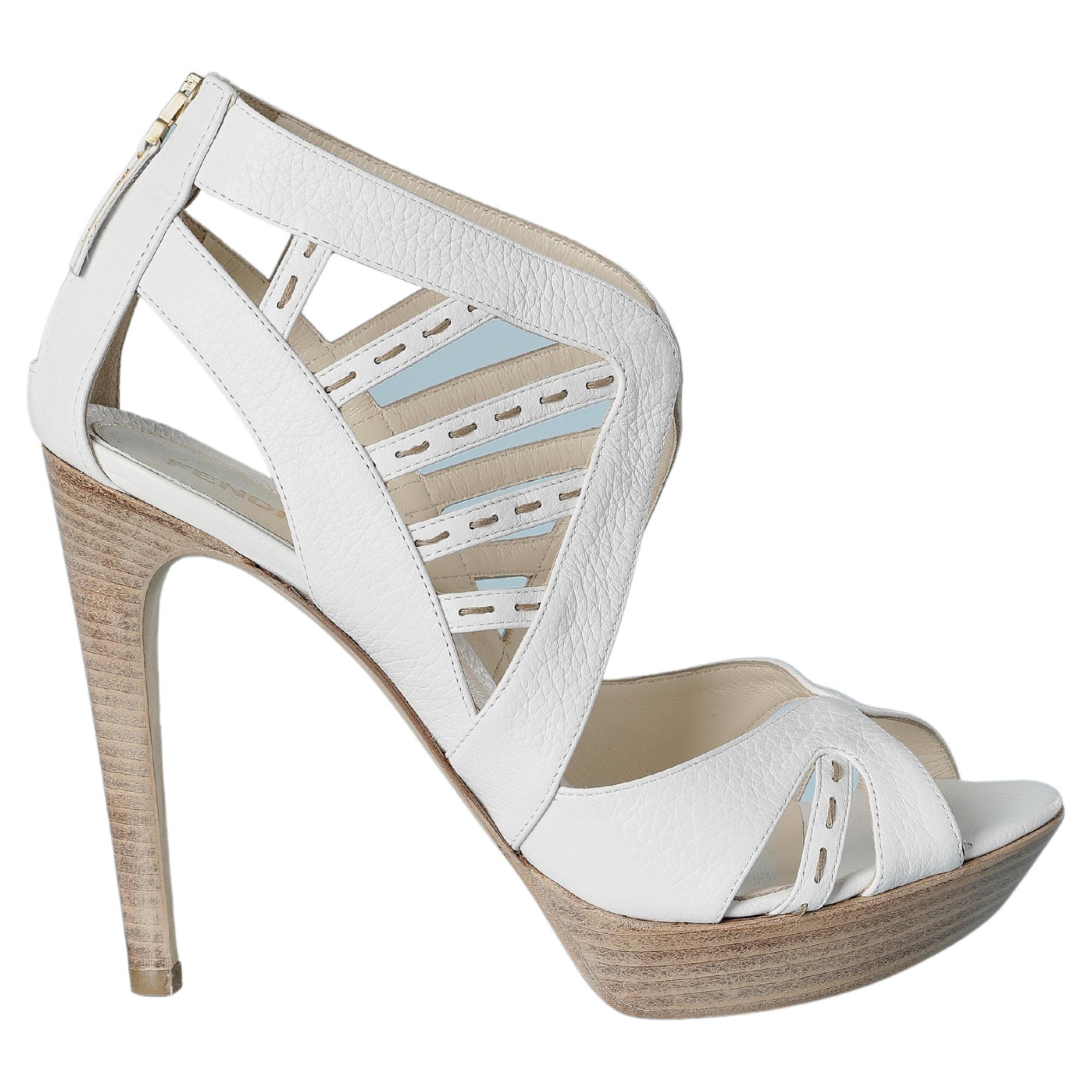 White leather platform sandal with top-stitched thread Fendi  For Sale