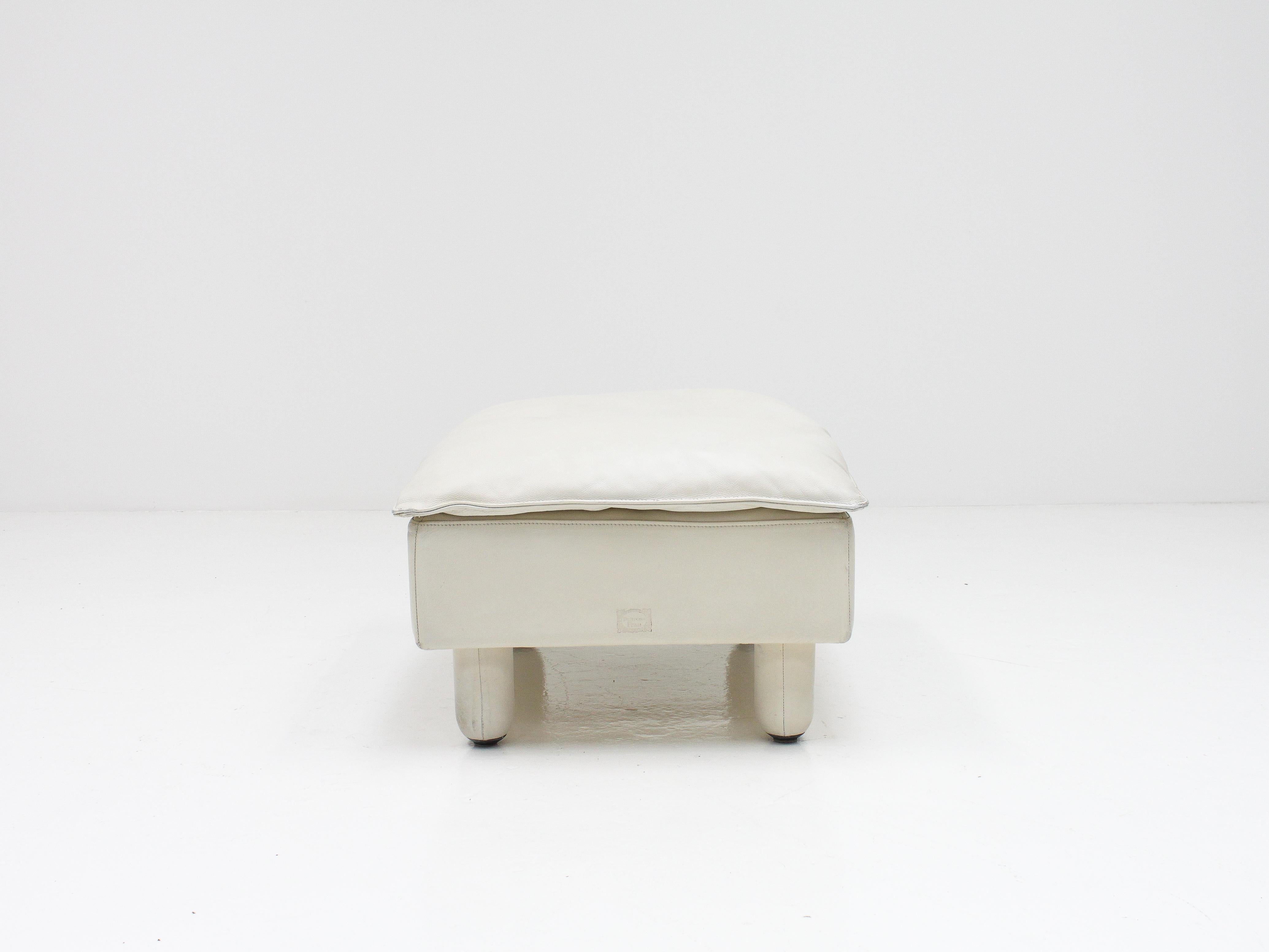 White Leather Pouf/Footstool by 