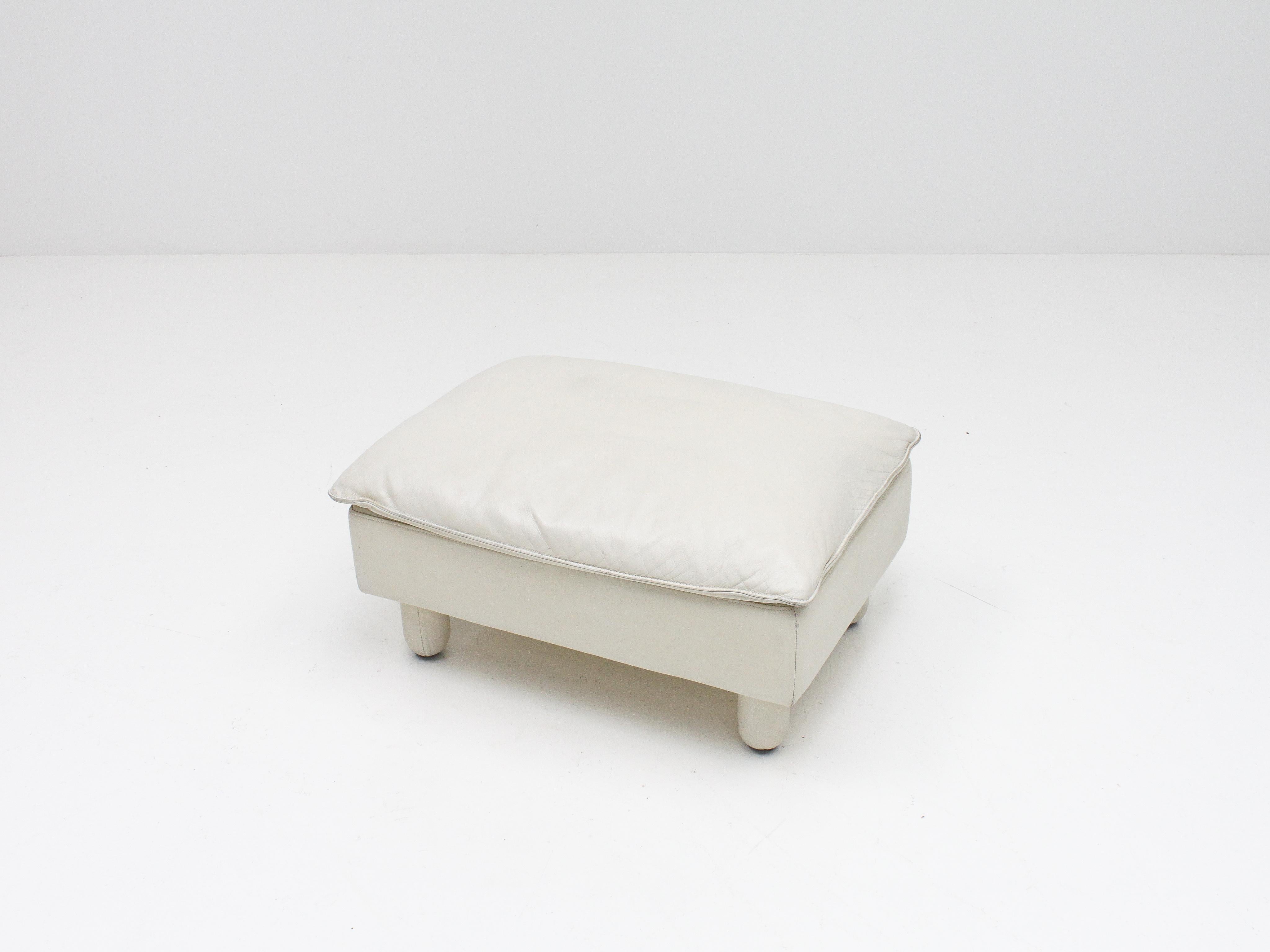 Italian White Leather Pouf/Footstool by 