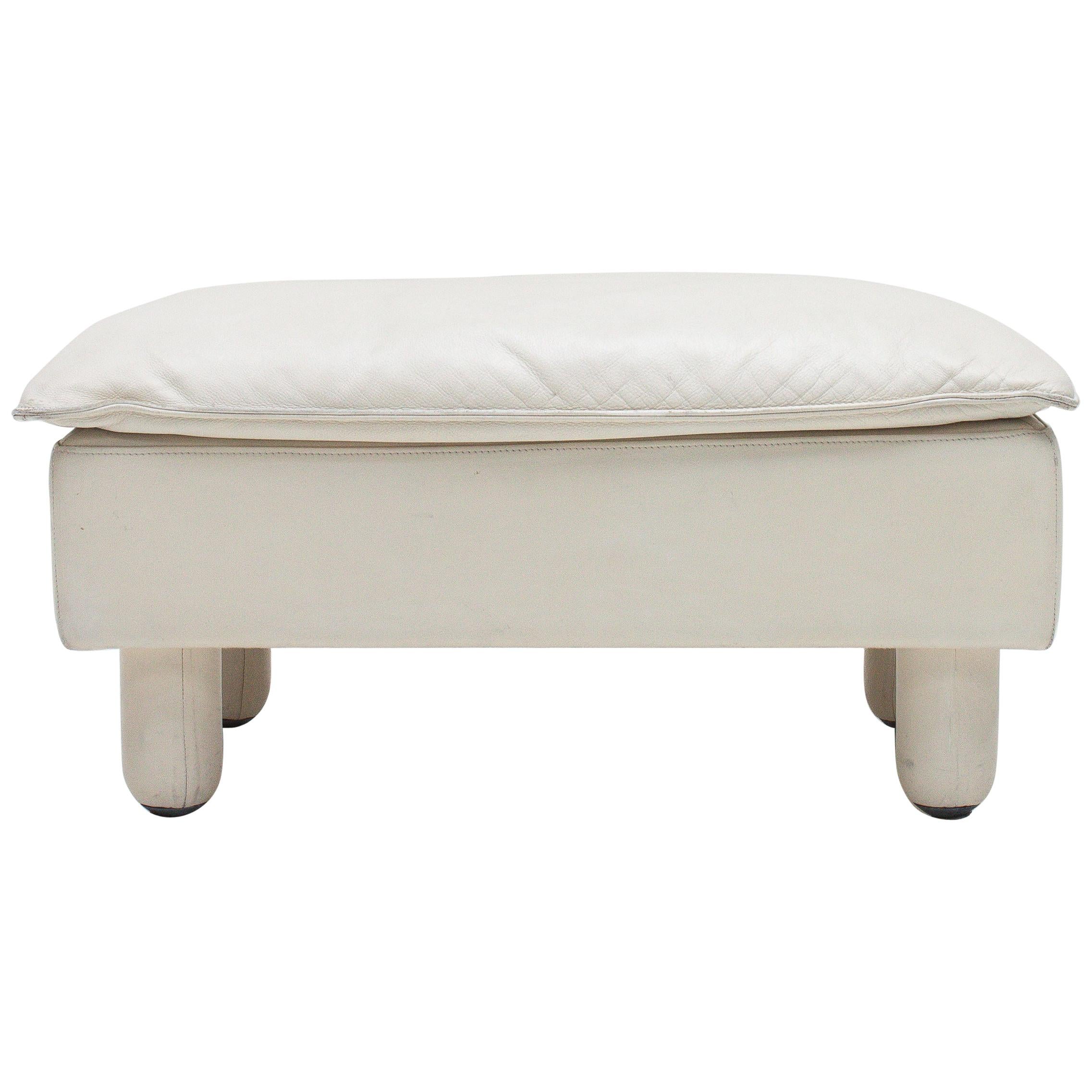 White Leather Pouf/Footstool by "Poltrone Frau", Italy, 1970s