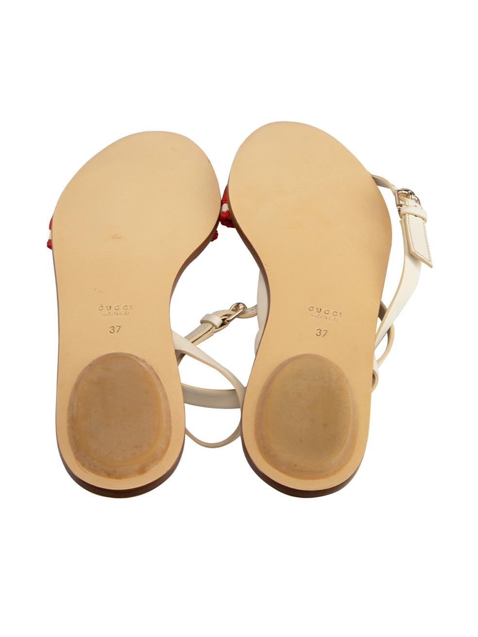 Women's White Leather Red Canvas Web Sandals Size IT 37 For Sale