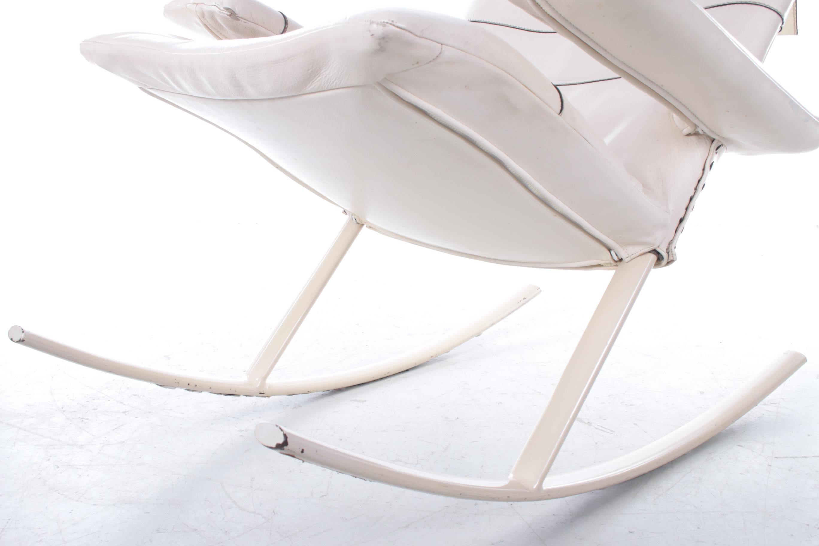 White Leather Rocking Chair Design by Jori, Belgium 1960s 3