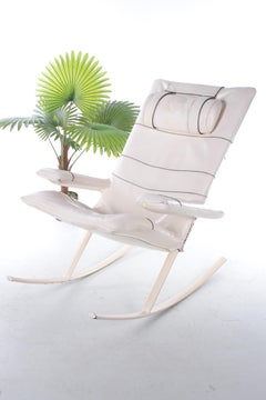 Chaise à bascule en cuir blanc conçue par Jori, Belgique, années 1960