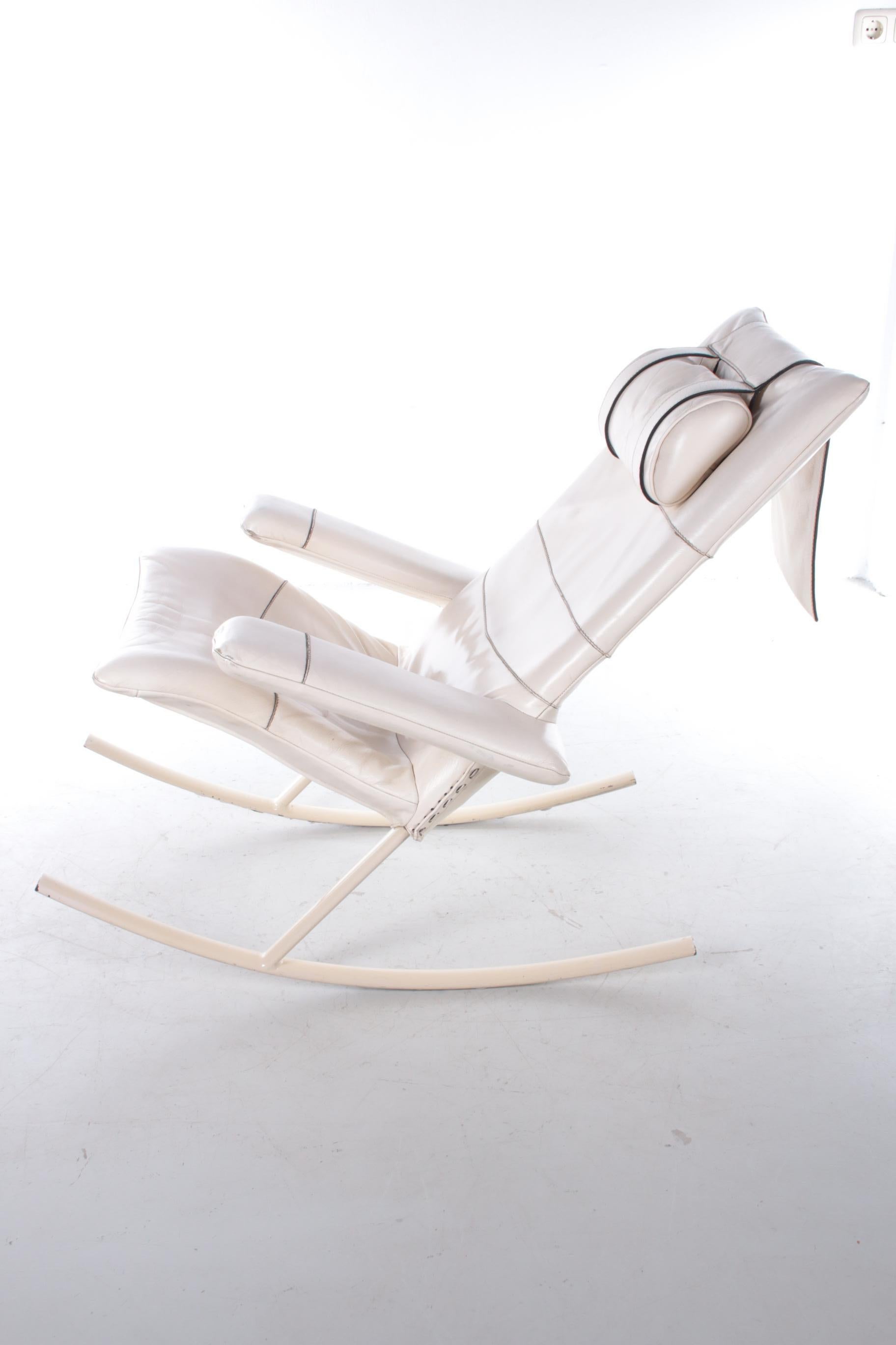 Mid-20th Century White Leather Rocking Chair Design by Jori, Belgium 1960s