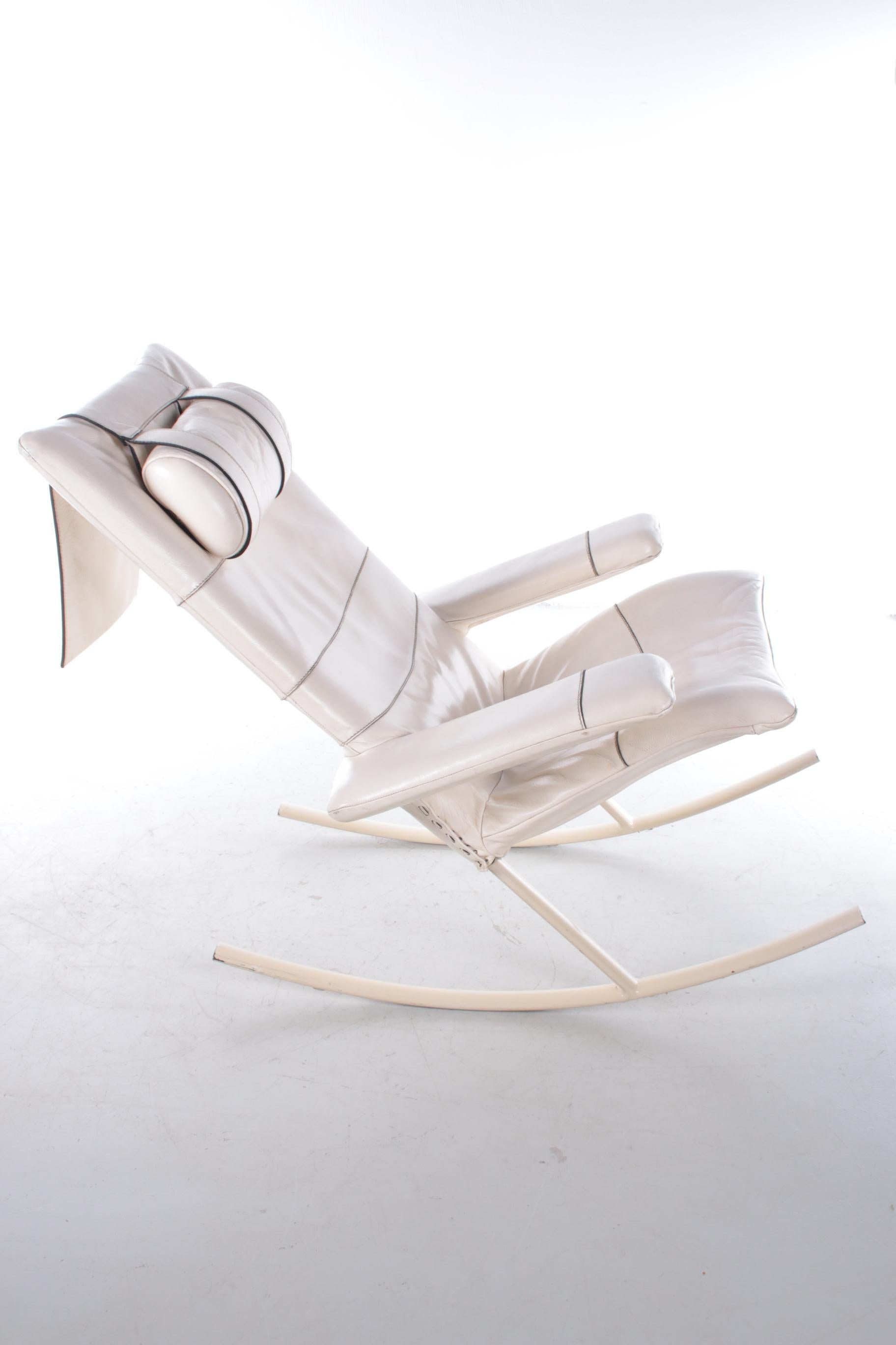 White Leather Rocking Chair Design by Jori, Belgium 1960s 1