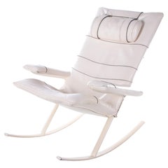 White Leather Rocking Chair Design by Jori, Belgium 1960s
