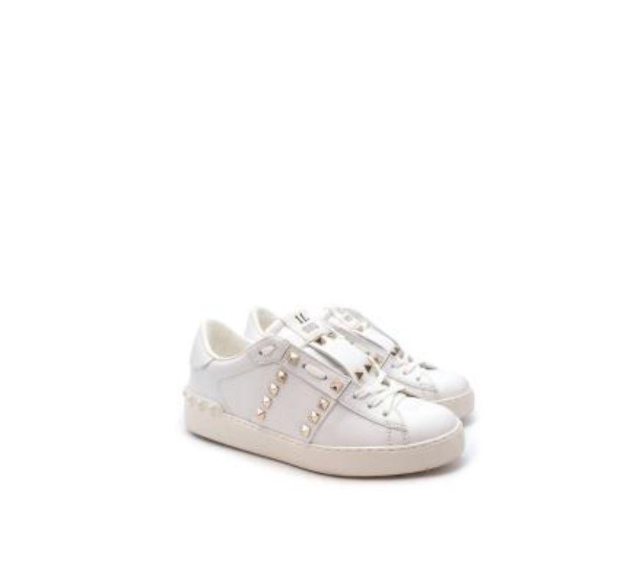 Valentino White Leather Rockstud Sneakers For Sale