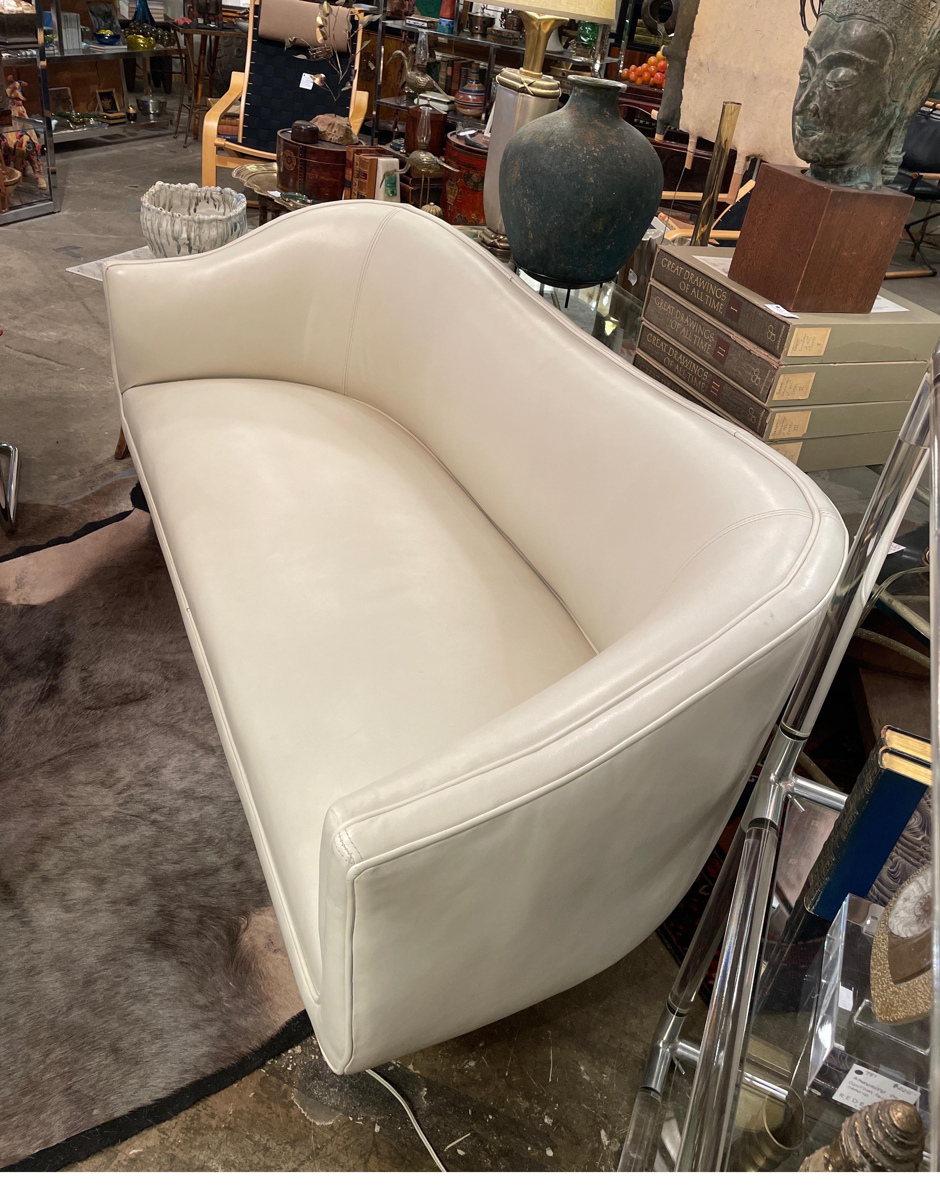 20th Century White leather settee by Edward Wormly For Sale