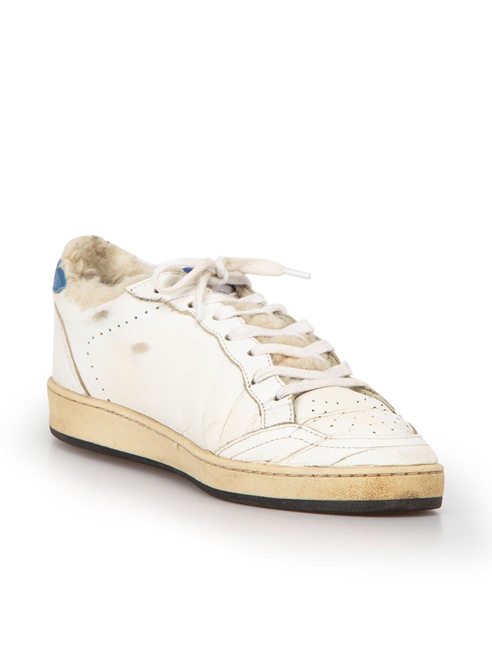 CONDITION is Good. General wear to shoes is evident. Moderate signs of wear to the soles of both trainers with marks, the toes of both are also creased with use and the shearling at the left-side of right shoe has worn away on this used GGDB
