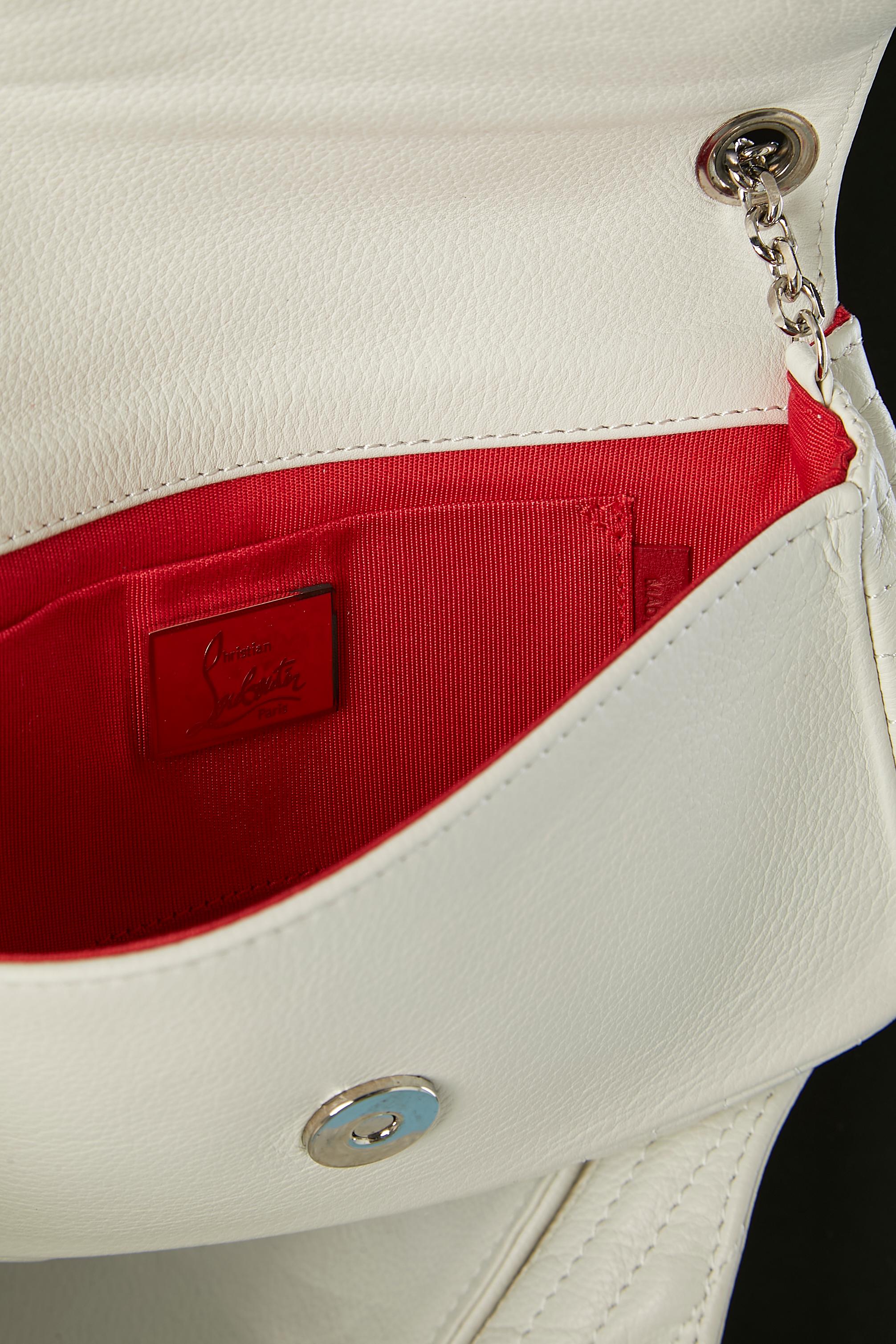 Women's White leather shoulder bag with chain and double flap Christian Louboutin  For Sale