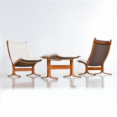 White Leather Siesta Lounge Chairs and Ottoman by Ekornes of Norway