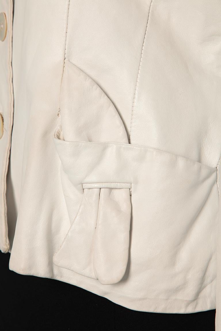 Blanc Christian Dior - Veste à simple boutonnage en cuir blanc  en vente