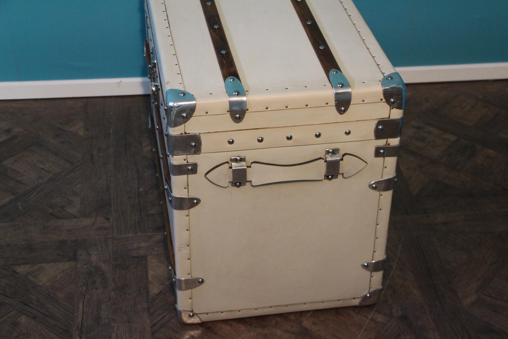English White Leather Steamer Trunk, Small White Leather Trunk