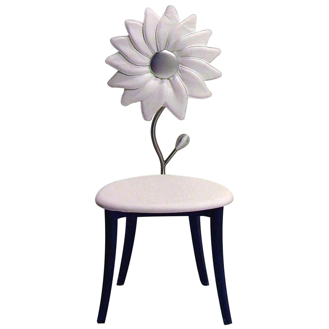 White Leather Sunflower Accent Chair