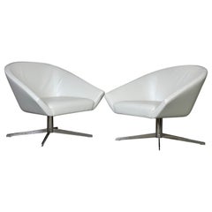 White Leather Swivel Lounge Chairs by Jeffrey Bernett for Bernhardt
