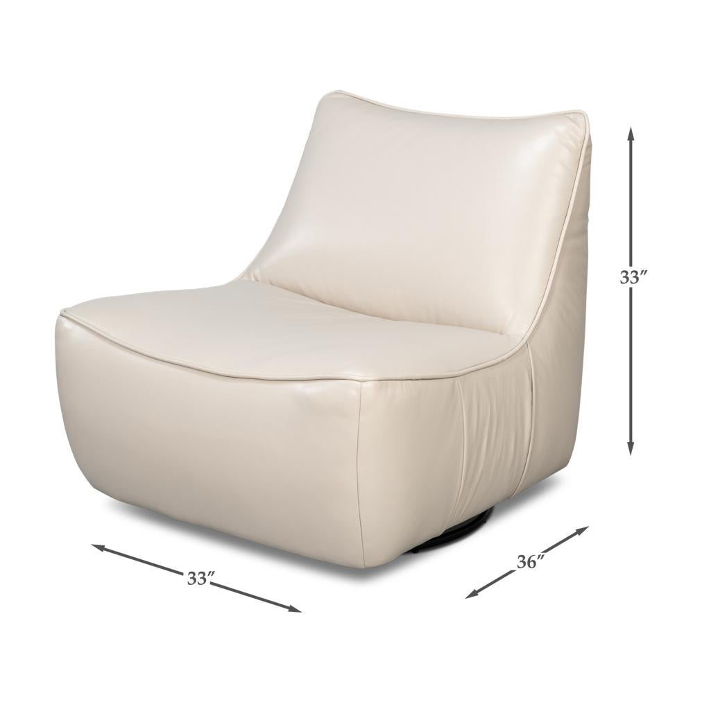 White Leather Swivel Slipper Chair For Sale 5
