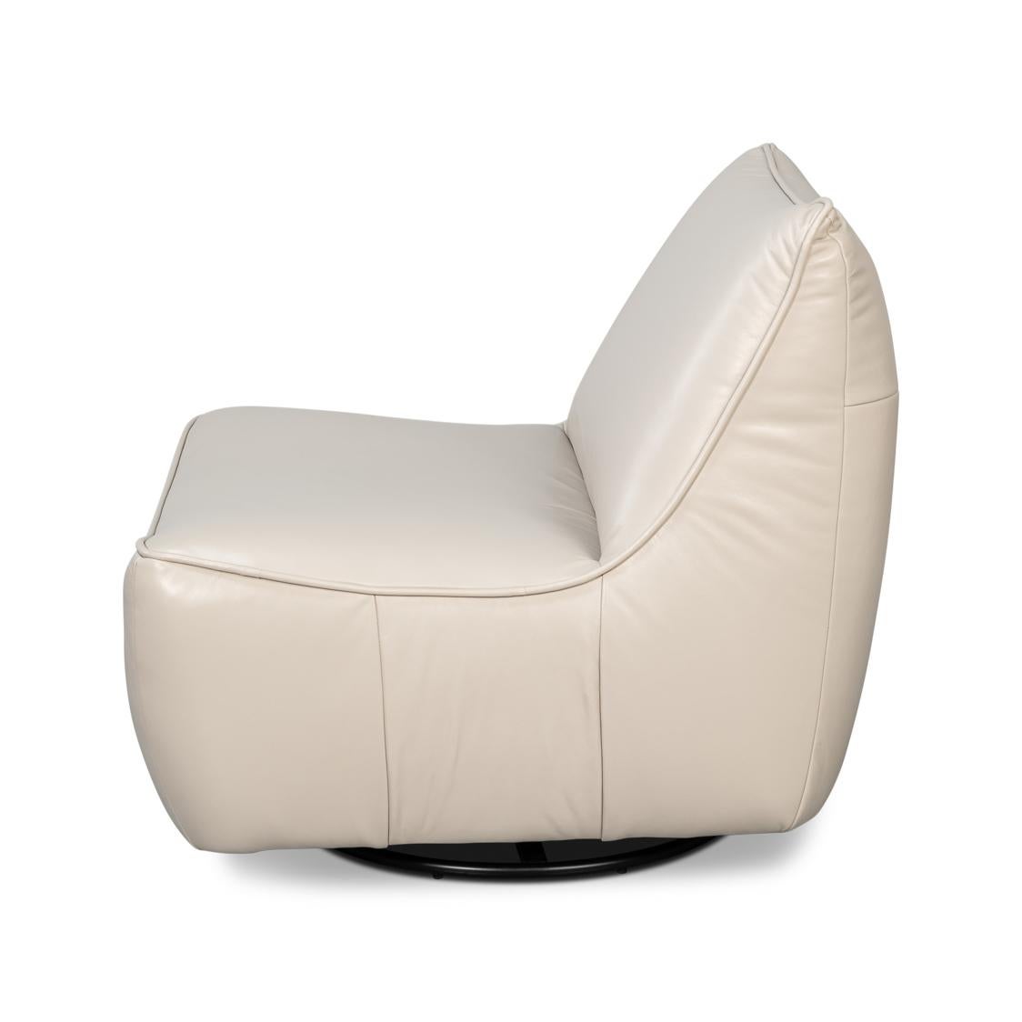 Minimalist White Leather Swivel Slipper Chair For Sale