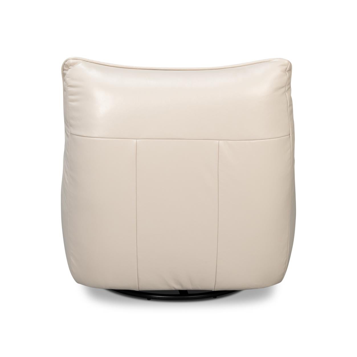 Asian White Leather Swivel Slipper Chair For Sale