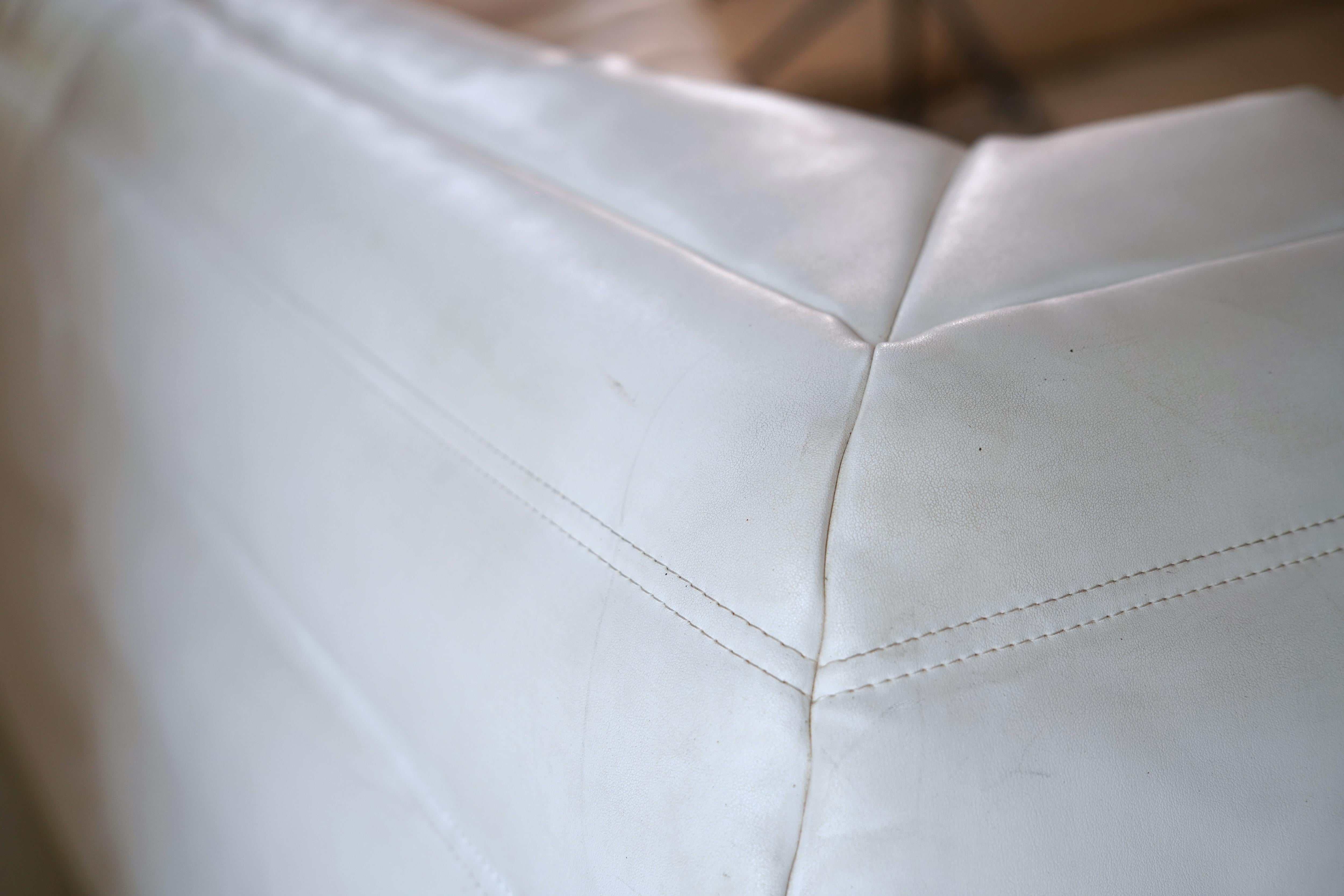 White Leather Three-Seater Togo Sofa w/ Arms by Ligne Roset, 2008 (2 Available) In Good Condition For Sale In Malibu, US
