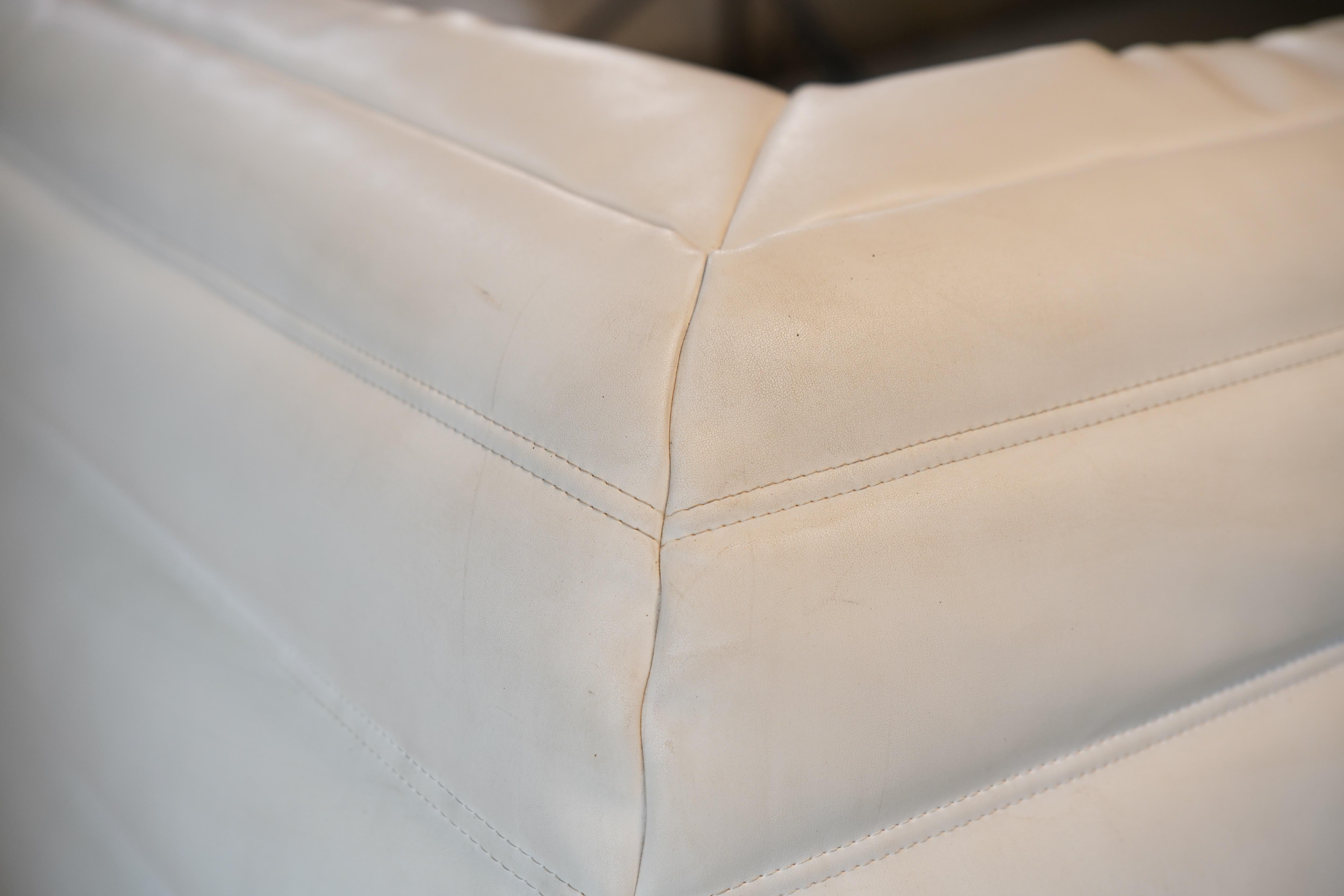 Contemporary White Leather Three-Seater Togo Sofa w/ Arms by Ligne Roset, 2008 (2 Available) For Sale