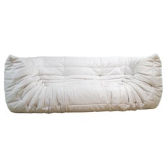 White Leather Three-Seater Togo Sofa w/ Arms by Ligne Roset, 2008 (2 Available)