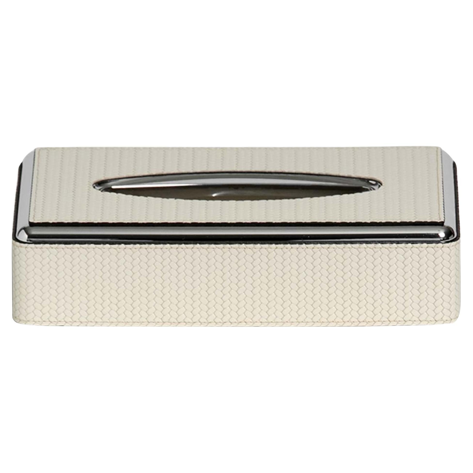 Caja de pañuelos de cuero blanco
