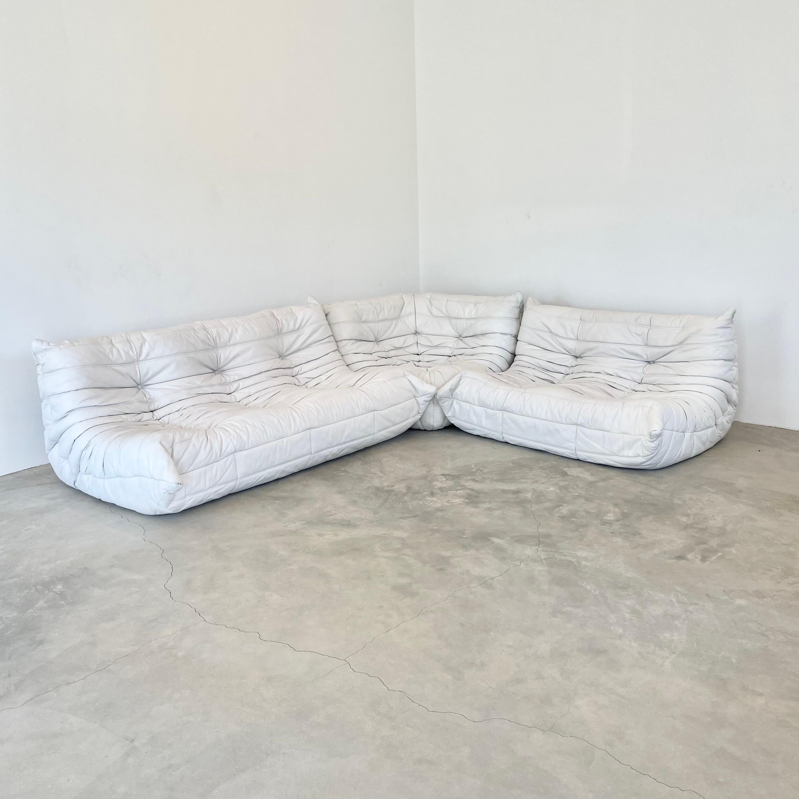 White Leather Togo Set by Ligne Roset, 1990s France For Sale 10