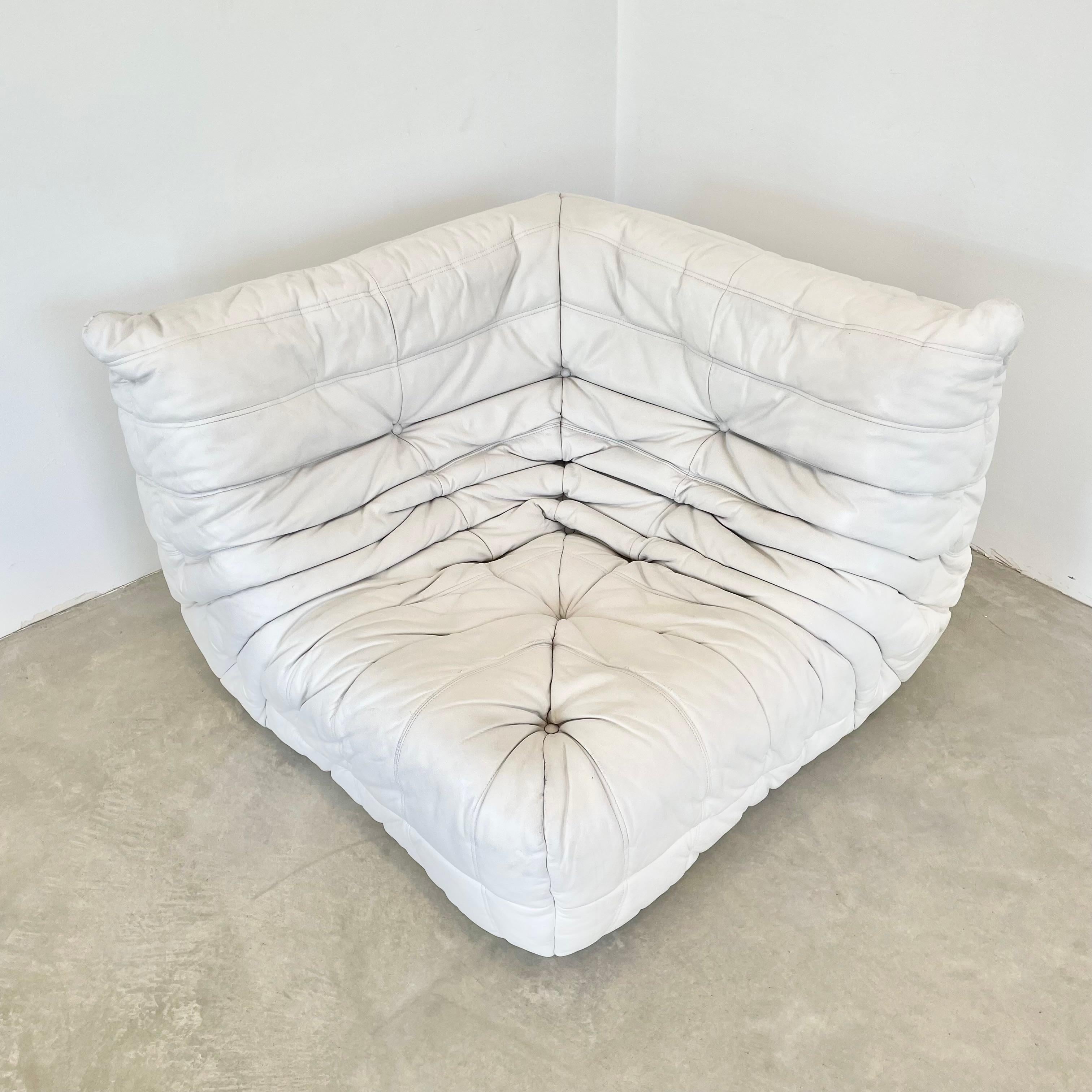 French White Leather Togo Set by Ligne Roset, 1990s France For Sale