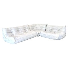 Retro White Leather Togo Set by Ligne Roset, 1990s France