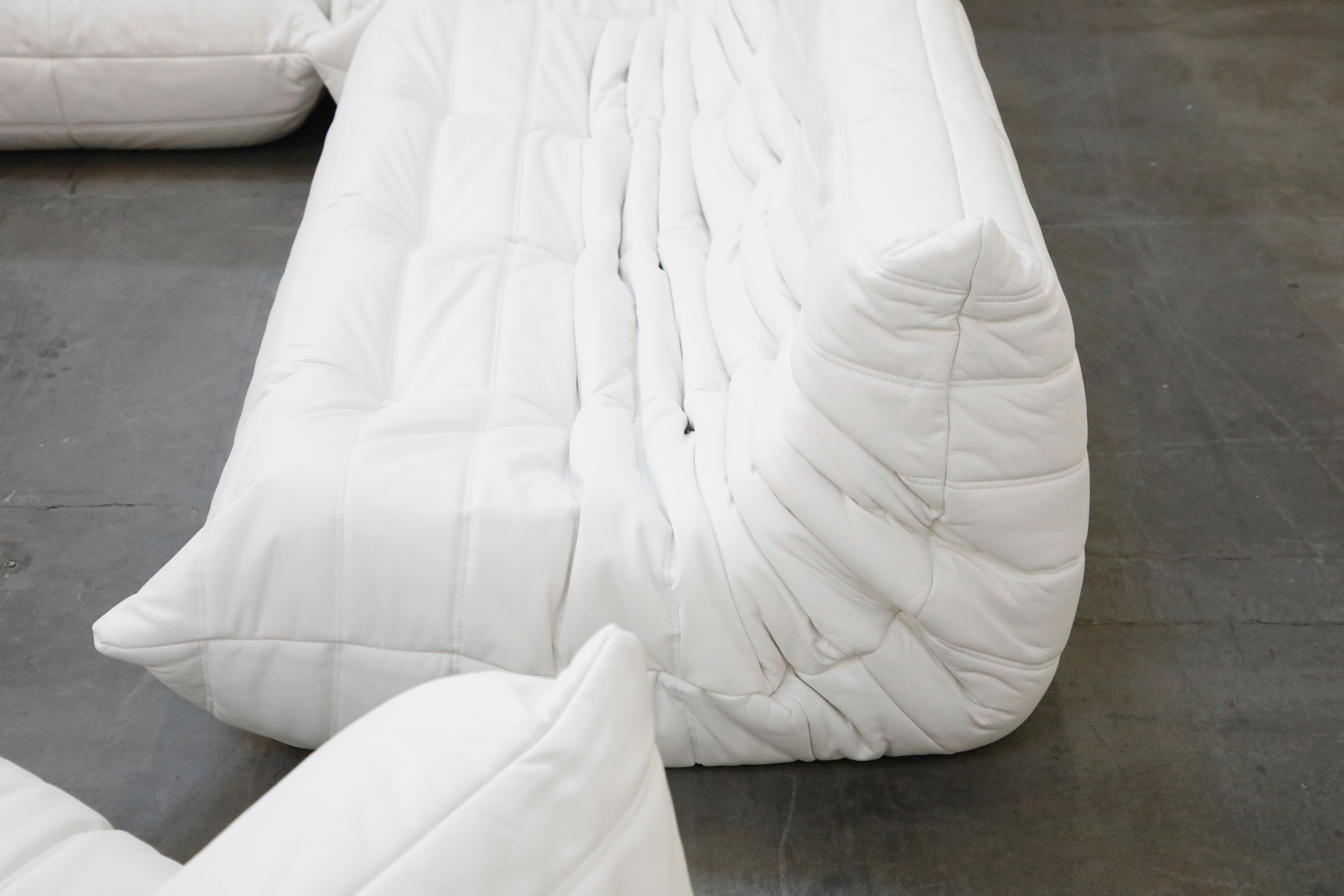 White Leather 'Togo' Three-Piece Sofa by Michel Ducaroy for Ligne Roset, Signed 6